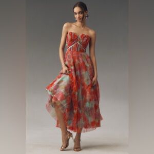 Hutch Corene Strapless Floral Tulle A-Line Midi Dress